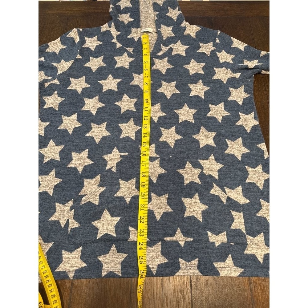Honey Lace Star Print Hoodie Top Blue Grey Knit Kangaroo Pocket Tunic 2X Womens - Picture 6 of 6